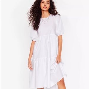 Nasty Gal Puff Sleeve Crew Neck Tiered Midi Dress